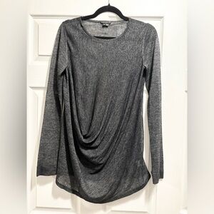 Theory Charcoal Gray Black Draped Calvana Galaxy Semi Sheer Top Tunic Size Small